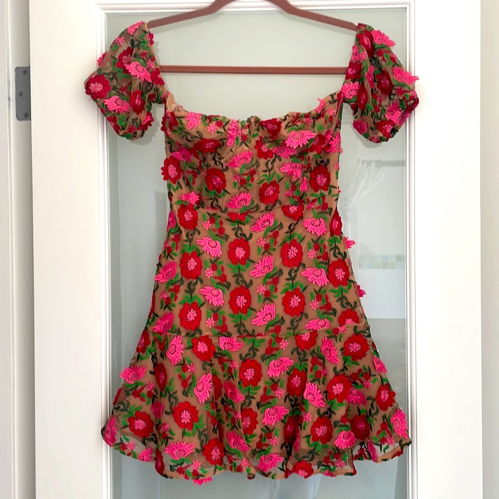 For Love & Lemons floral off the shoulder dress size L